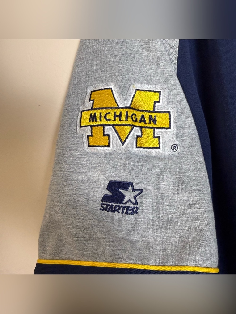 Vintage Starter Michigan Wolverines grey navy NCAA 90s baseball jersey Size XL - Picture 5 of 6